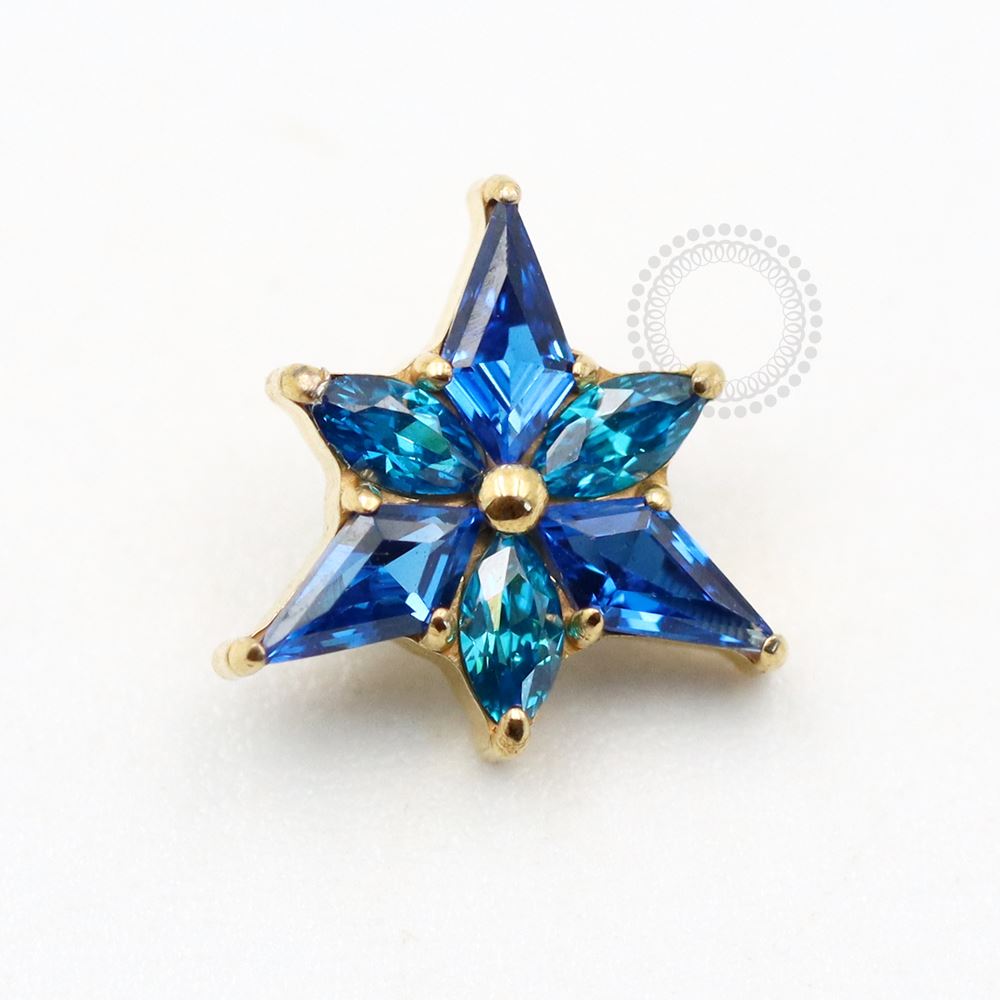 TN748 Triangular Top 3 Petals Dark Blue Zirconia Titanium Pvd Gold