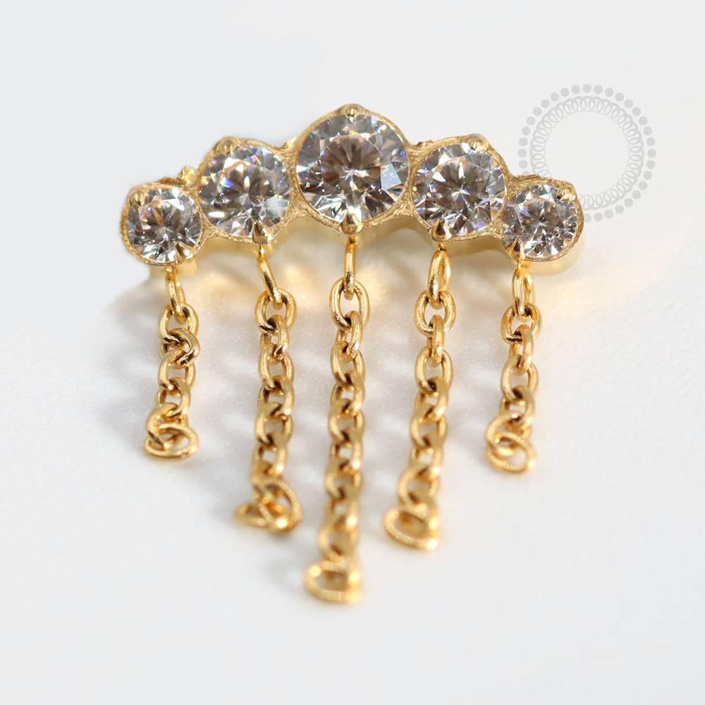 TN758 Top Cluster Zirconia Five Chains Titanium Pvd Gold