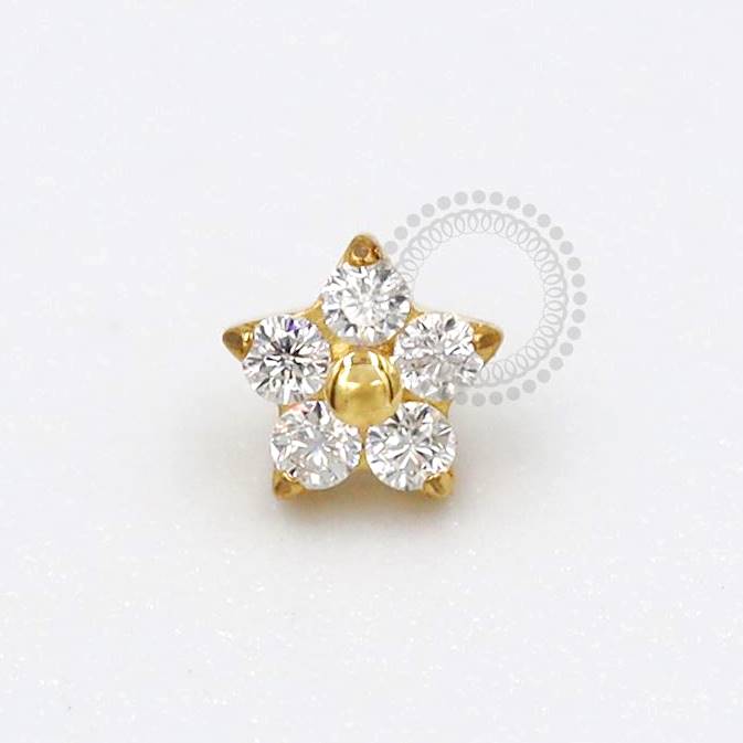 TN779 Five CZ Flower Top with Titanium Pvd Gold Core