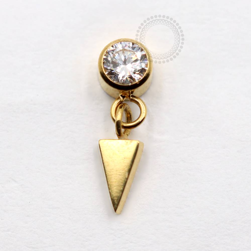 TN824 Solitaire Zirconia Top with Triangular Pendant Titanium Pvd Gold
