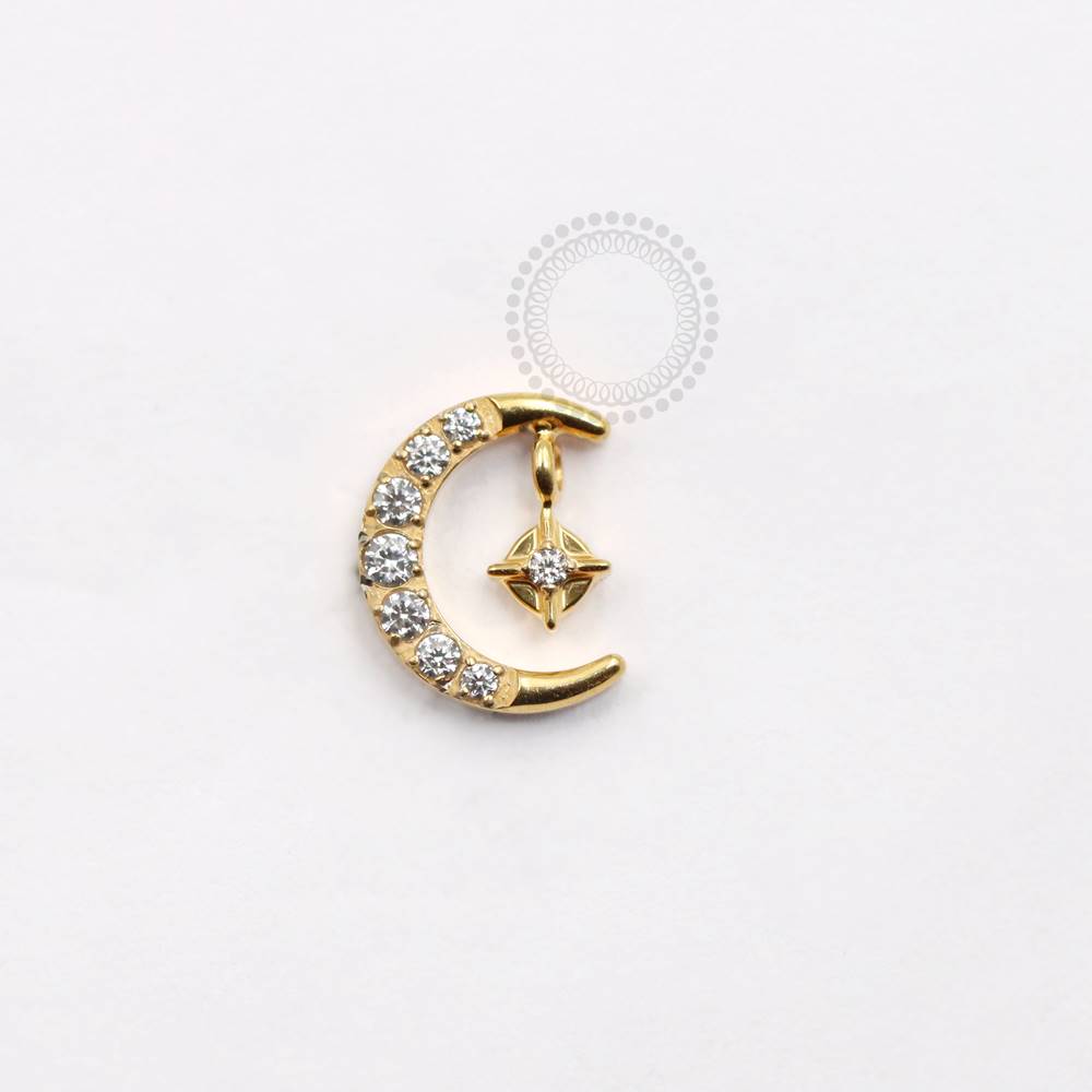 TN914 Moon Studded Top With Star Ornament Titanium Pvd Gold