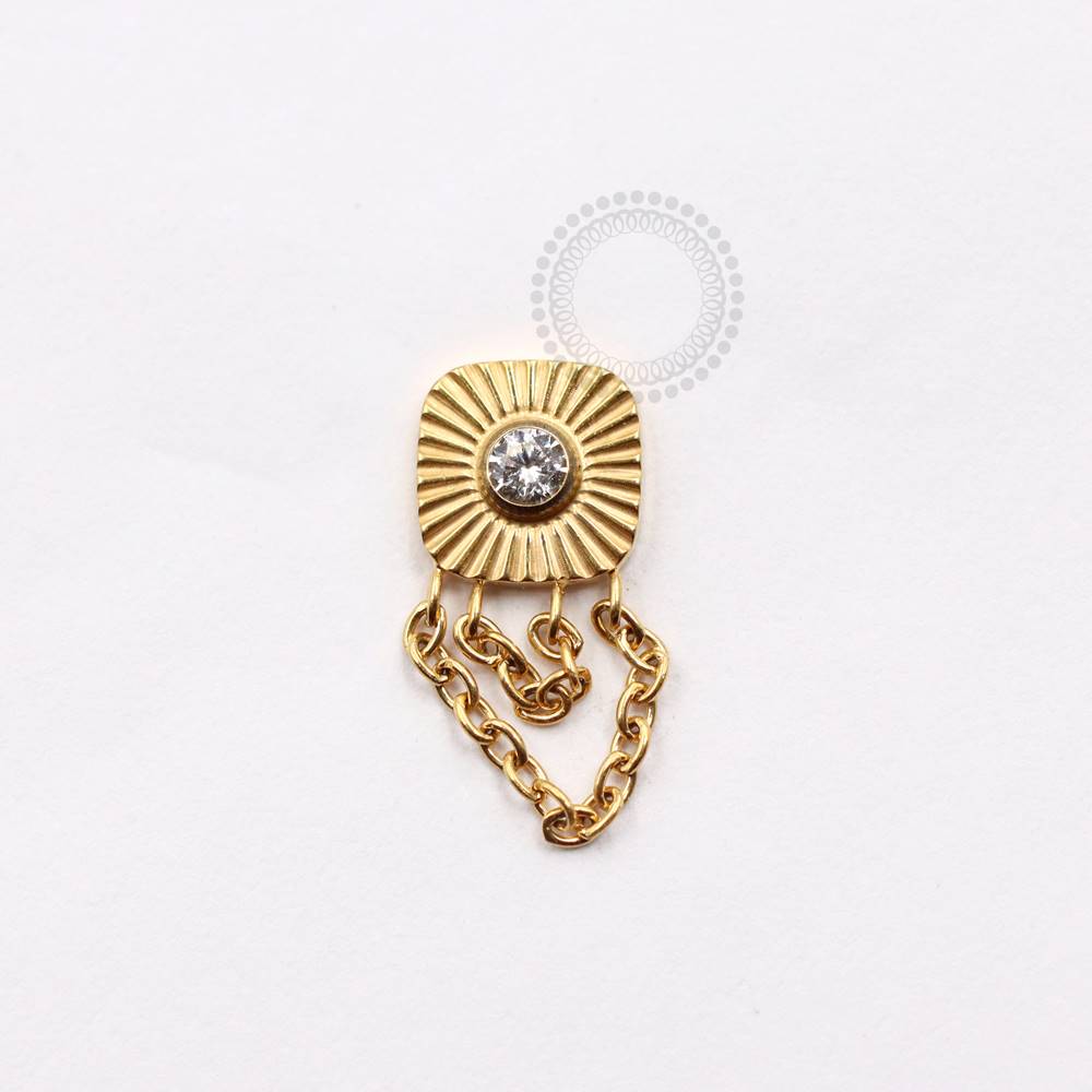 TN929 Square Top With Crystal Zirconia And Titanium Chain Pvd Gold