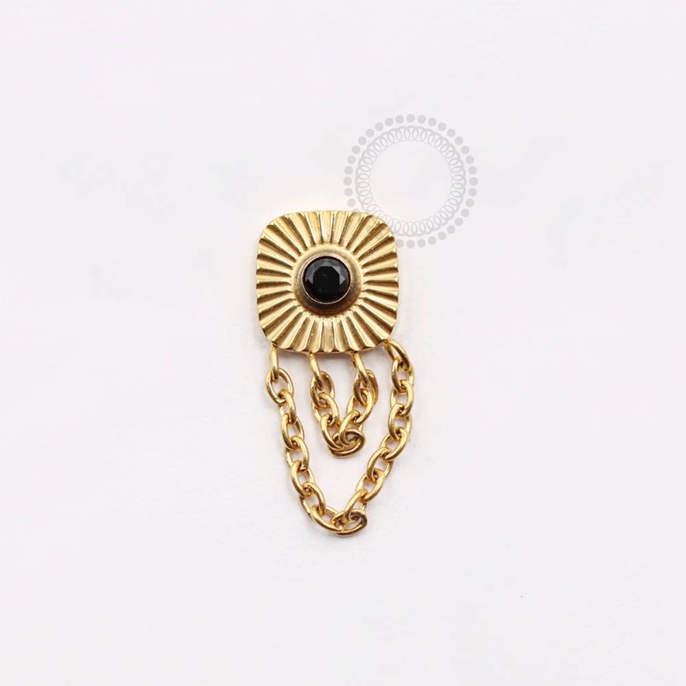 TN929 Square Top With Black Zirconia And Titanium Chain Pvd Gold