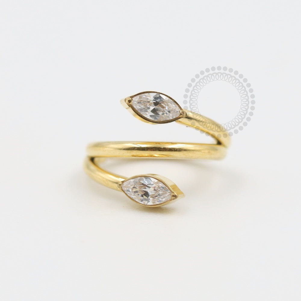 TN312 Two Navetes Segment Zirconia Titanium Pvd Gold
