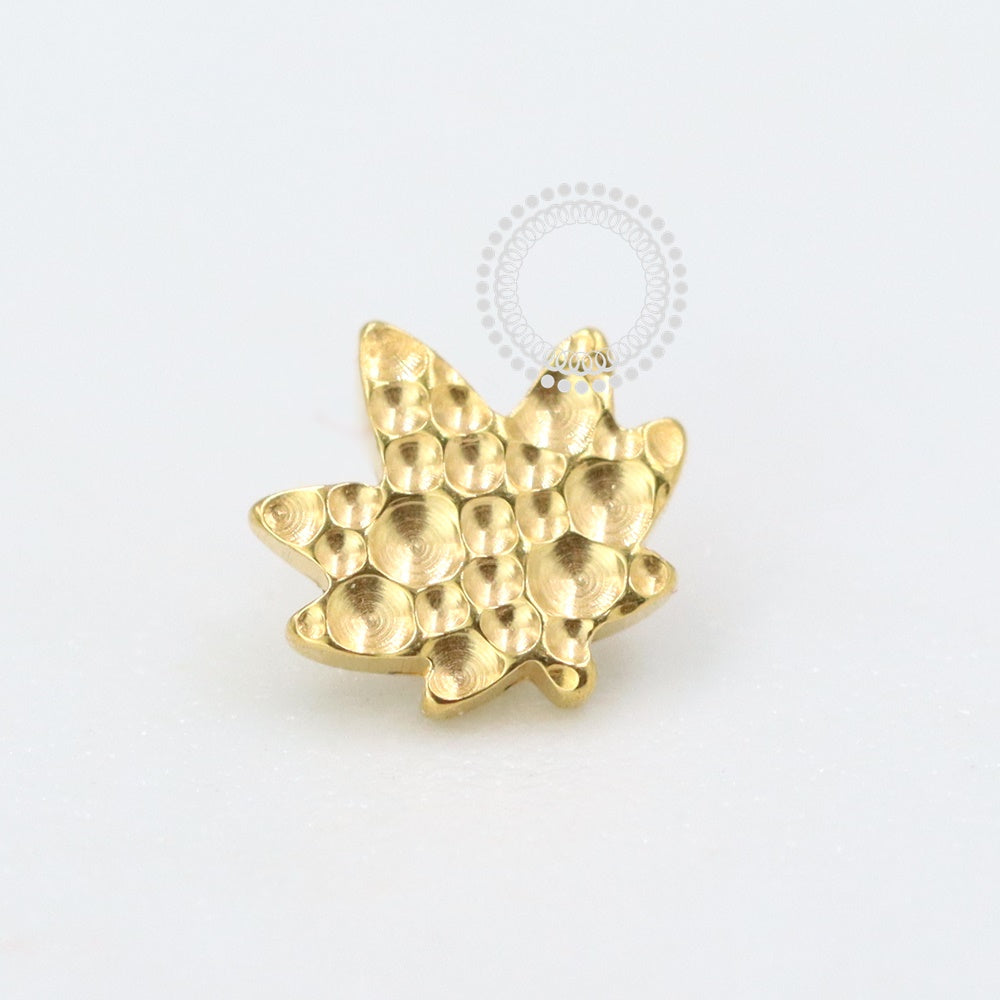 TN1050 Hammered Cannabis Leaf Top Titanium Pvd Gold