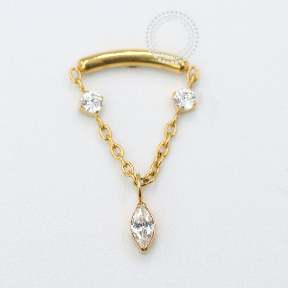 TN1063 Top Arch With Pendant 3 Zirconias Titanium Pvd Gold