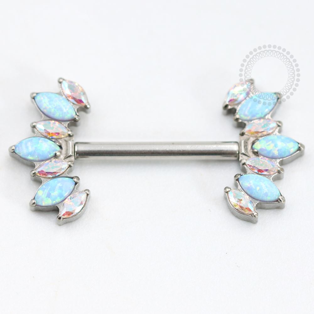TN782 Nipple Piercing Cluster Opala Azul e CZ Boreal Titânio