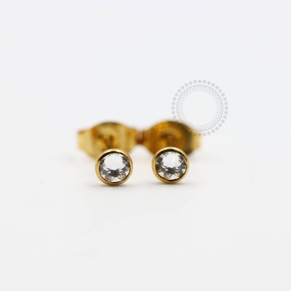 TN915 Crystal Earring Titanium Pvd Gold