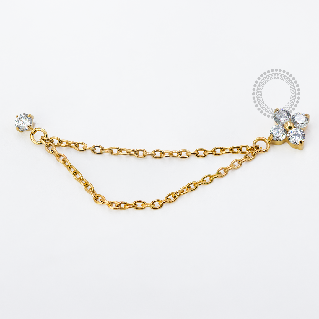 TN1703 Topo Flor E Ponto De Luz Com Corrente Titânio PVD Gold