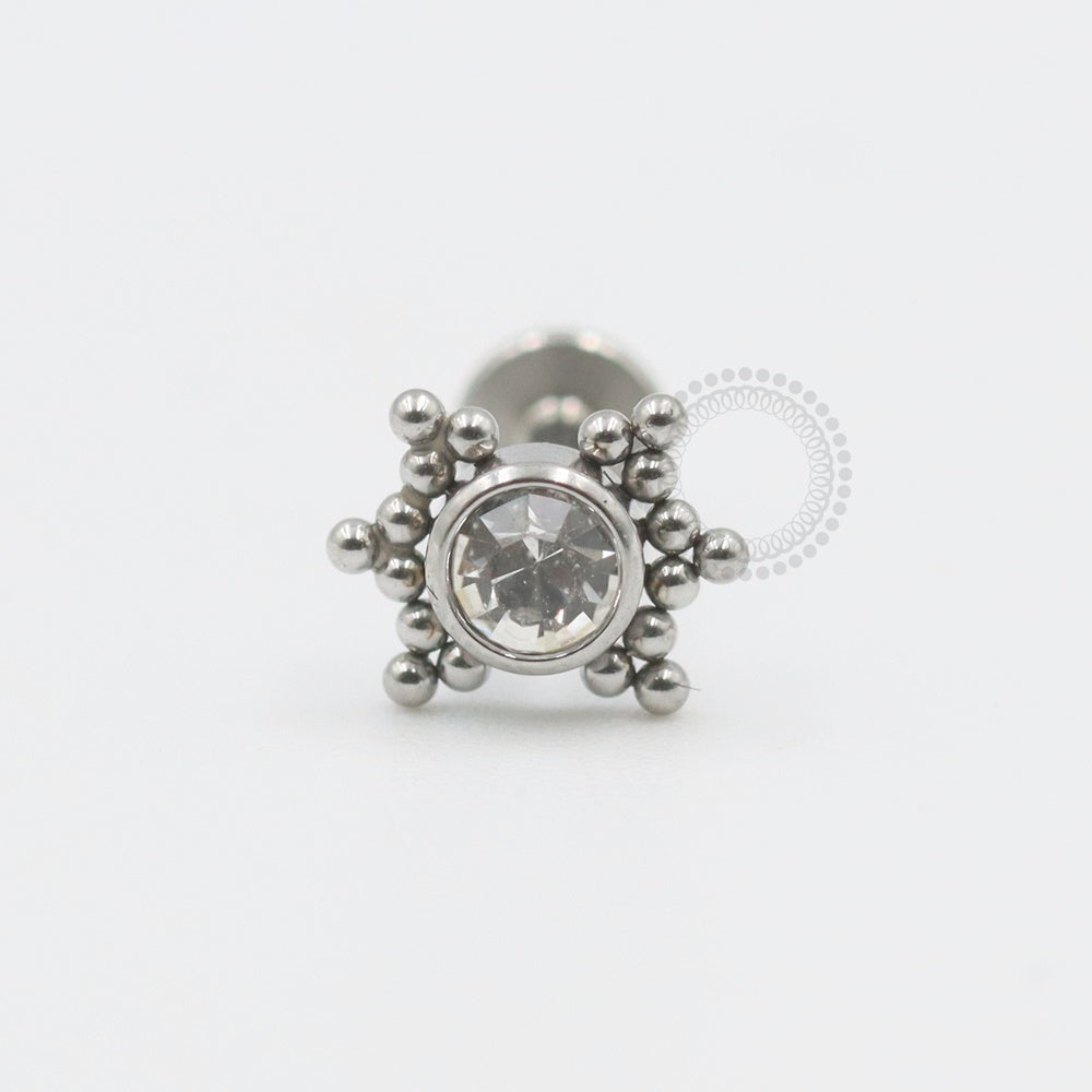 PB70 Labret 1 Stone Rhinestone Glued With 316L Steel Balls
