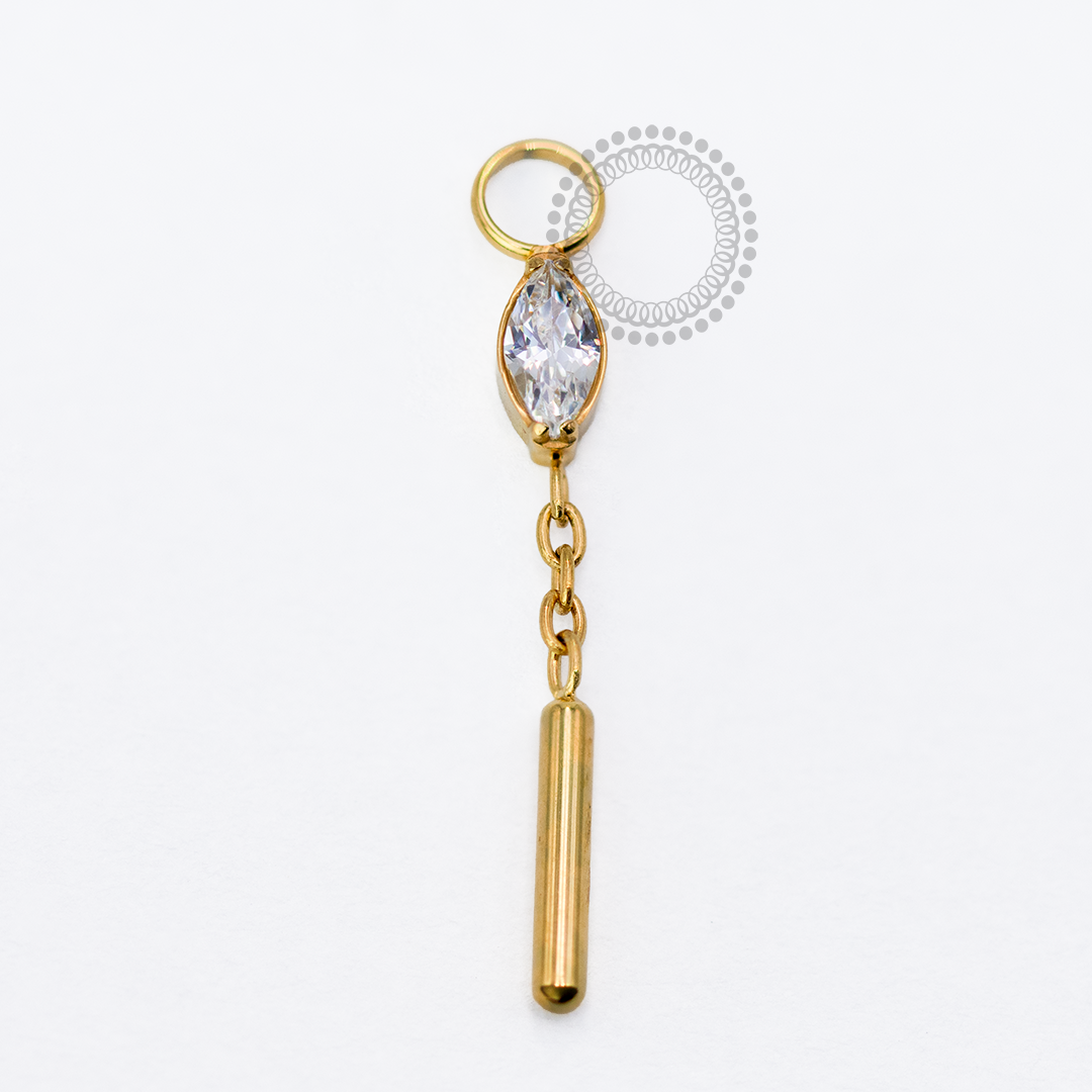 TN1704 Pingente Navete Cristal Com Adereço Reto Titânio PVD Gold