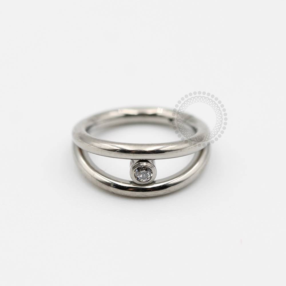 TN373 Solitary CZ Double Line Titanium Segment