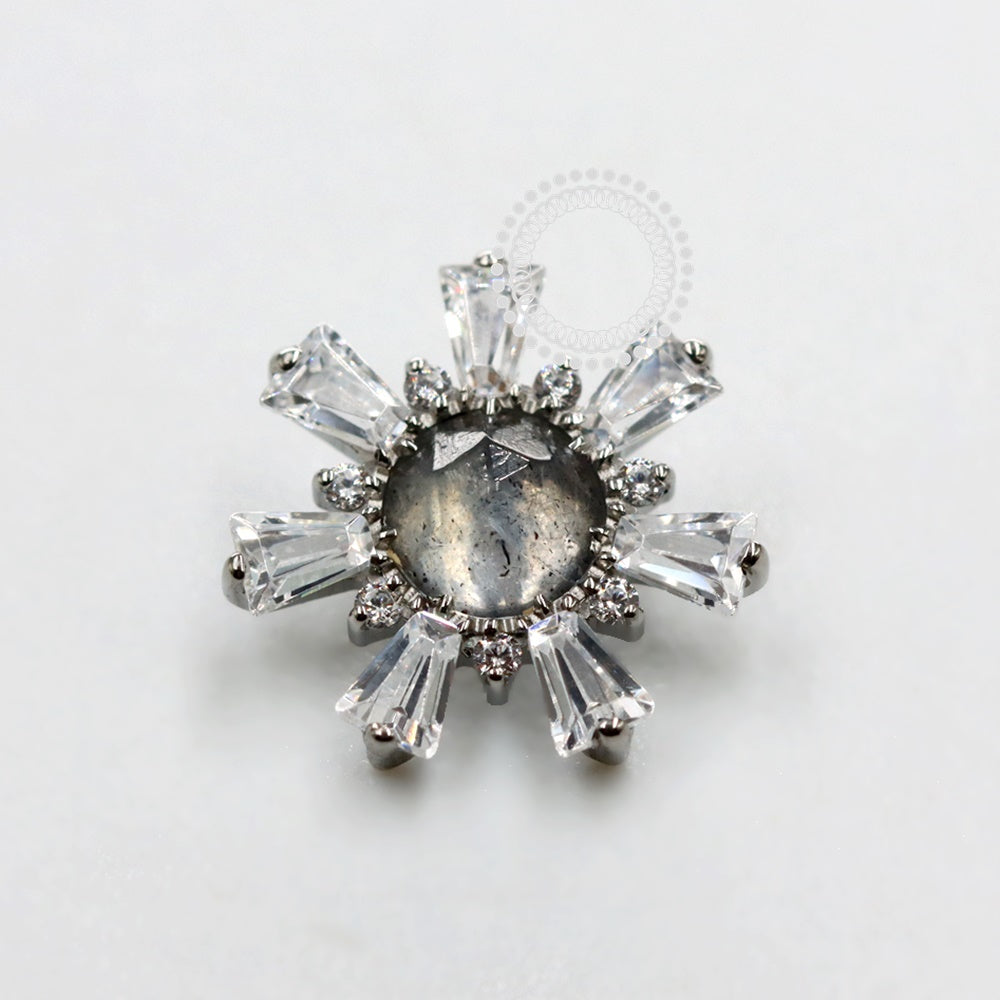 TN1096 Flower Top Button Labradorite Stone Titanium