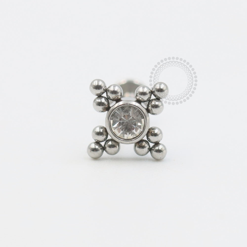 PB75 Labret 1 stone rhinestone glued with 316L steel spheres
