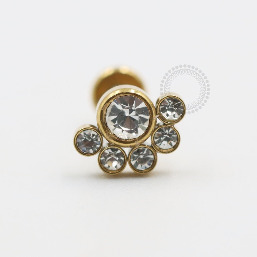 PVD79 Labret 6 Stones Strass Steel PVD Gold