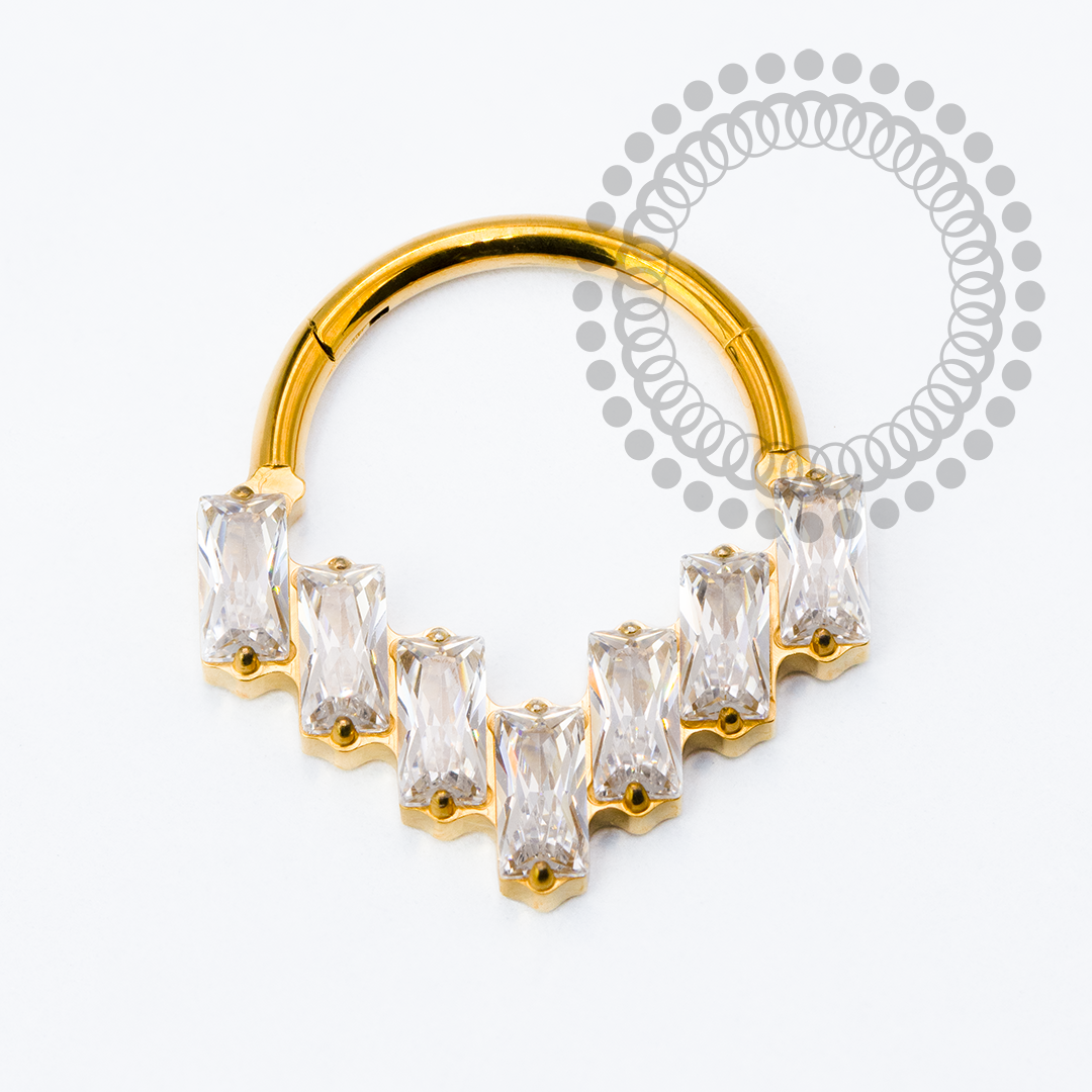 TN2271 Segmento Frontal Triangular Baguetes Titânio PVD Gold