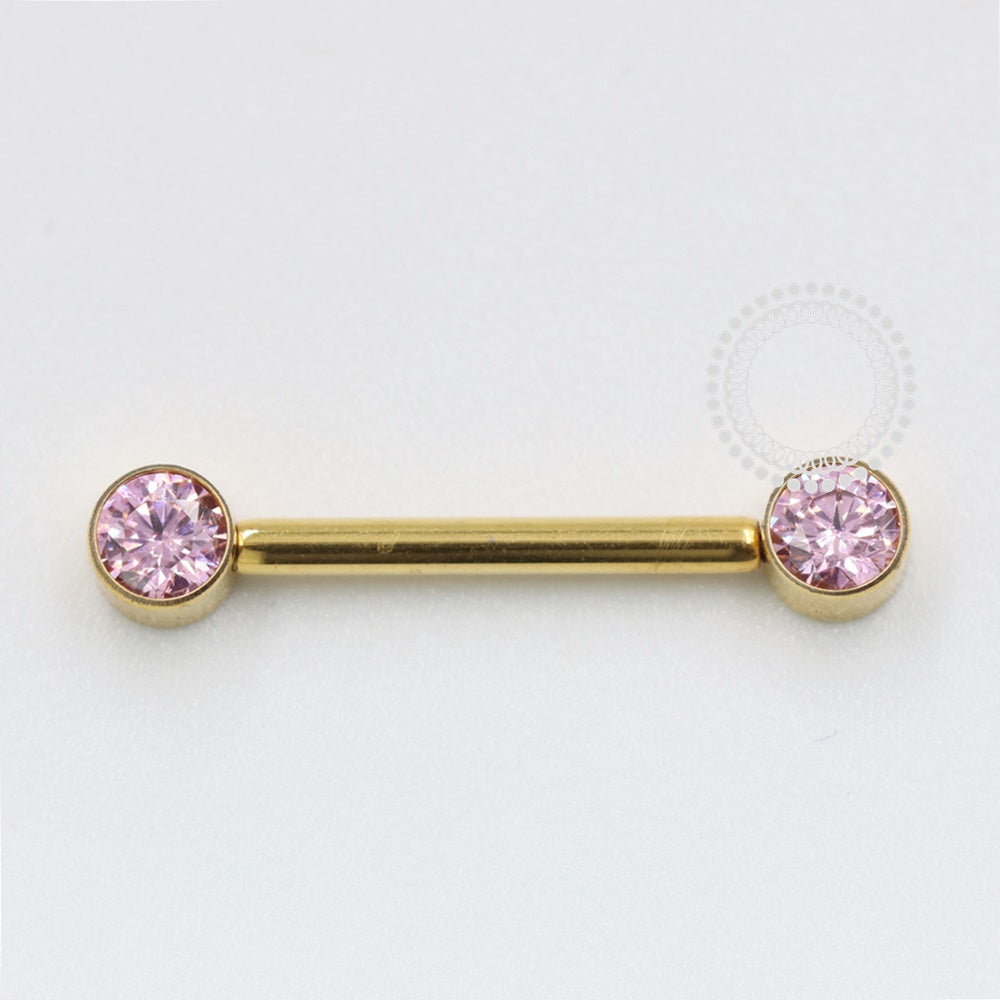 TN1043 Nipple Jewelry CZ Flat Pink Titanium PVD Gold