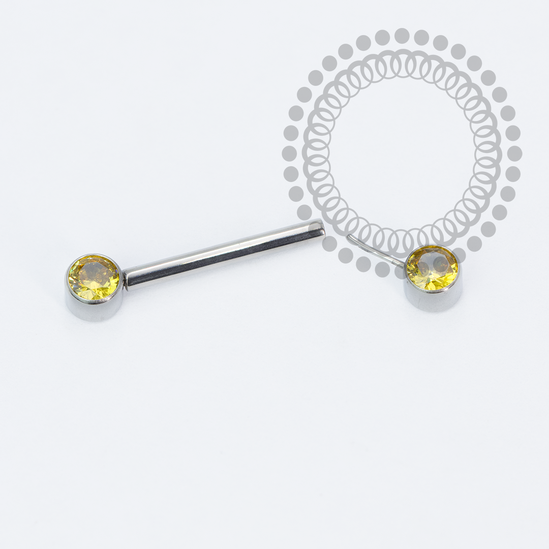 TN2254 Nipple CZ Flat Amarelo Push Pin Unilateral Titânio ASTM F136