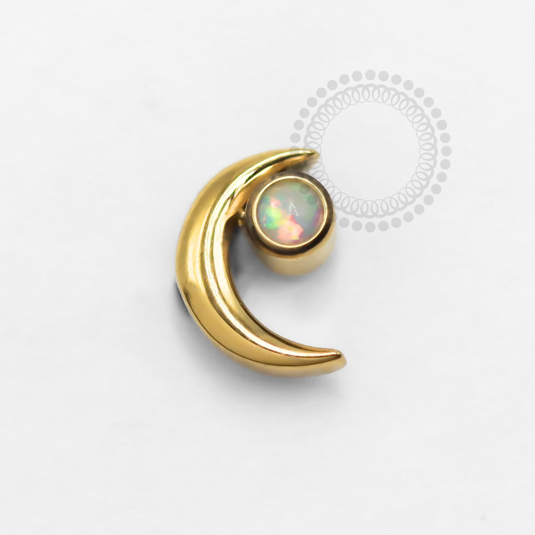 TN1284 Plain Moon Top With White Opal Stone Titanium PVD Gold