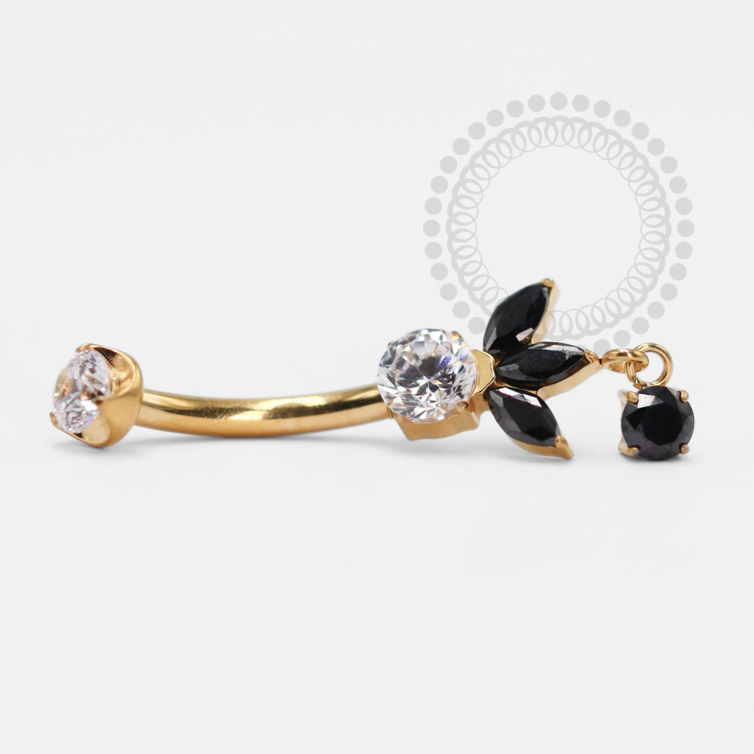 TN1331 Delicate Navel 3 Navetes With Light Point Titanium PVD Gold
