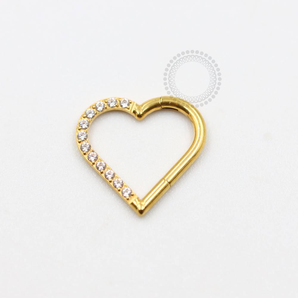 PVD28 Coração Articulado Cravejado Aço Pvd Gold