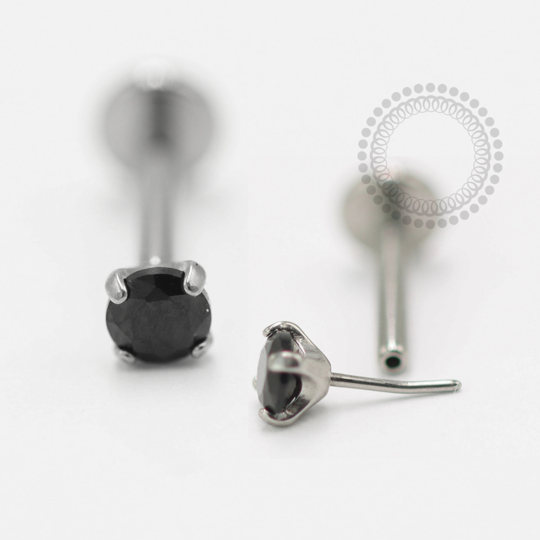 TN1462 Labret Push Pin Cravejado Zircônia Black Titânio ASTM F-136
