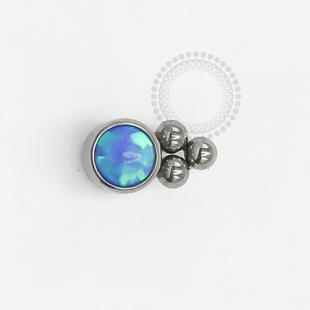 TN1257 Opal Stone Topper With 3 Mini BLUE OPAL Spheres Titanium ASTM F-136