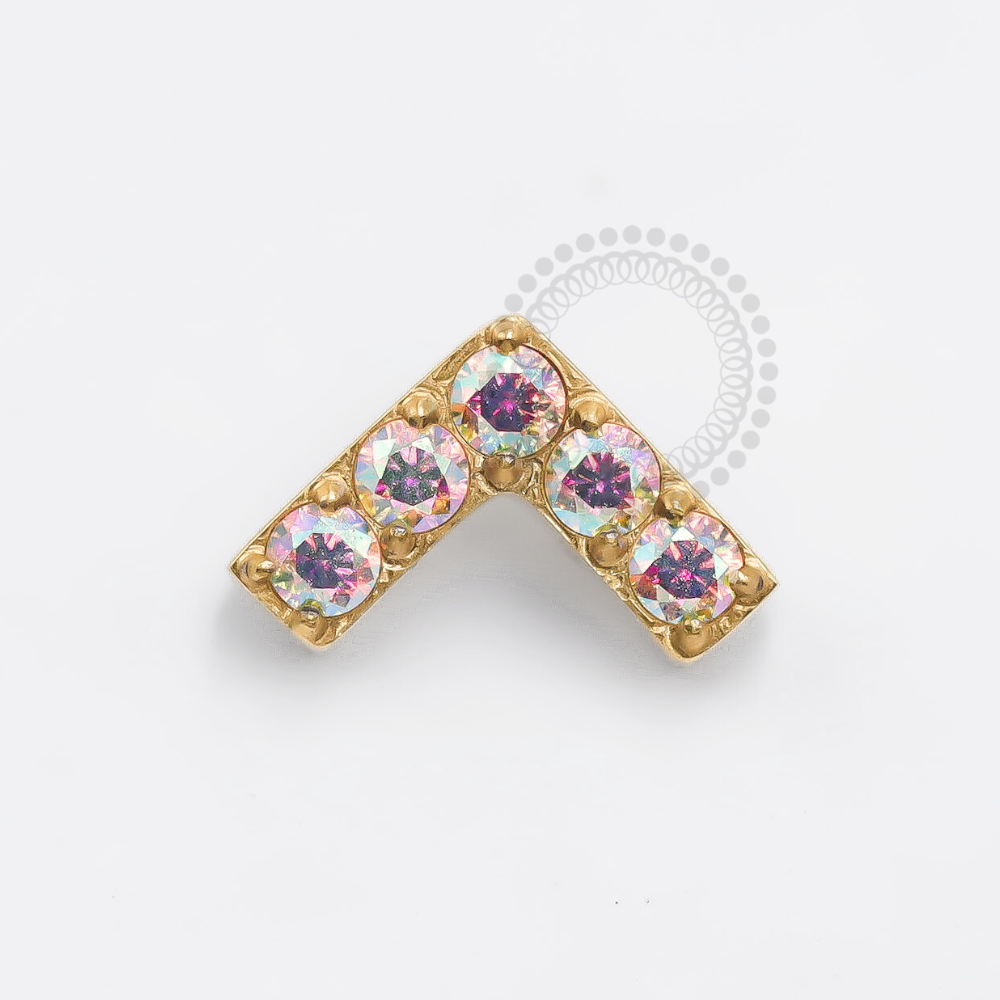 TN1289 Topo Em V Cravejeado Titânio PVD Gold