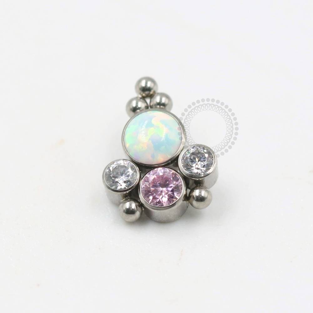 TN283 Synthetic Top Opal 3 Zirconias Titanium