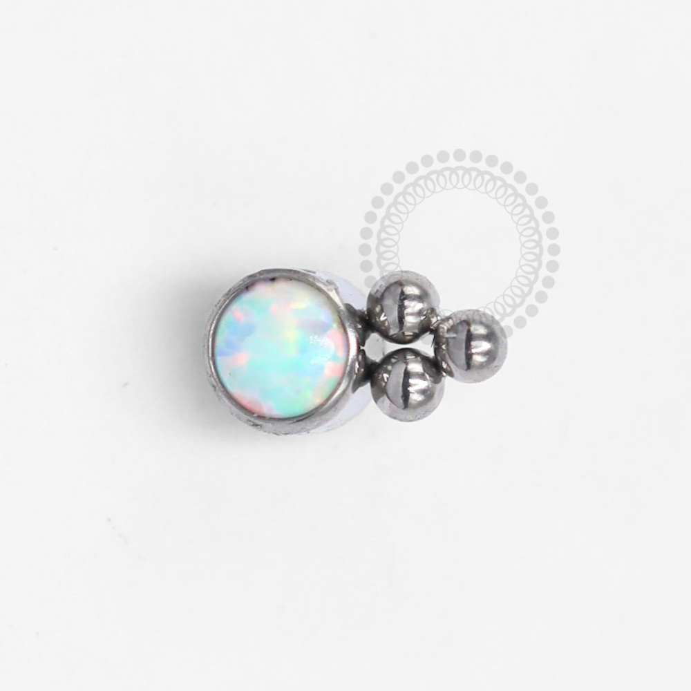 TN1257 Opal Stone Topper With 3 Mini WHITE OPAL Spheres Titanium ASTM F-136