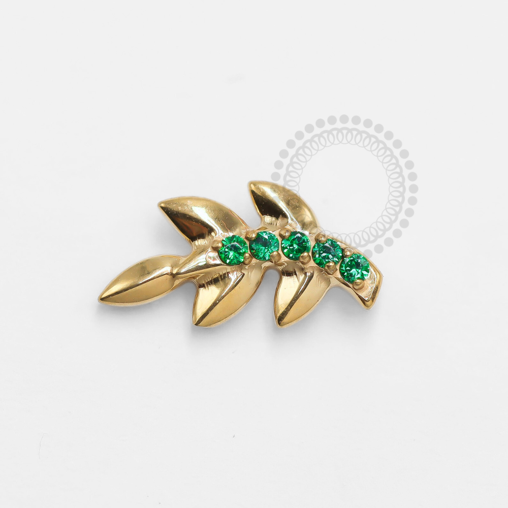 TN1325 Palm Tree Branch Topper Titanium PVD Gold Crystal