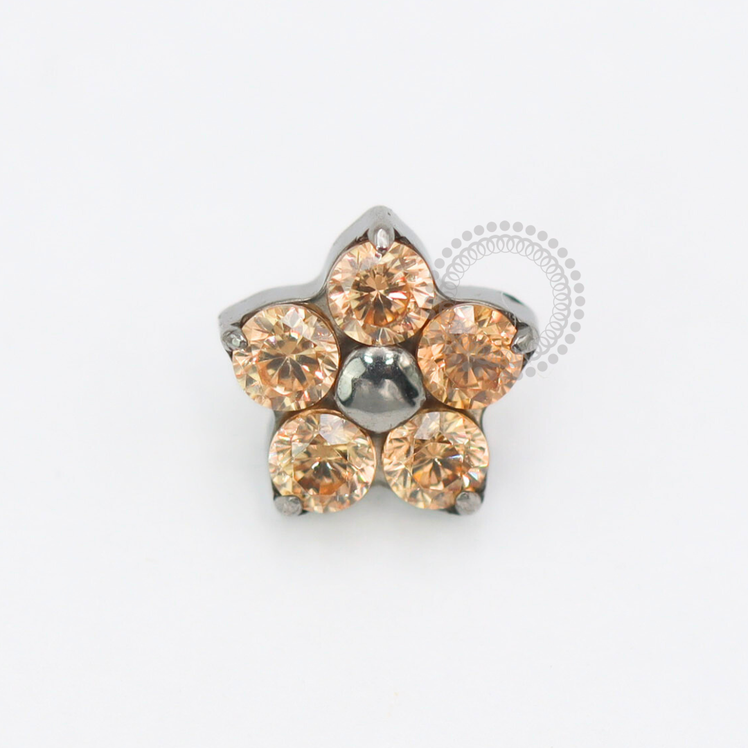 TN1860 Topo Flor CZ Champanhe 4.5mm Titânio ASTM F136