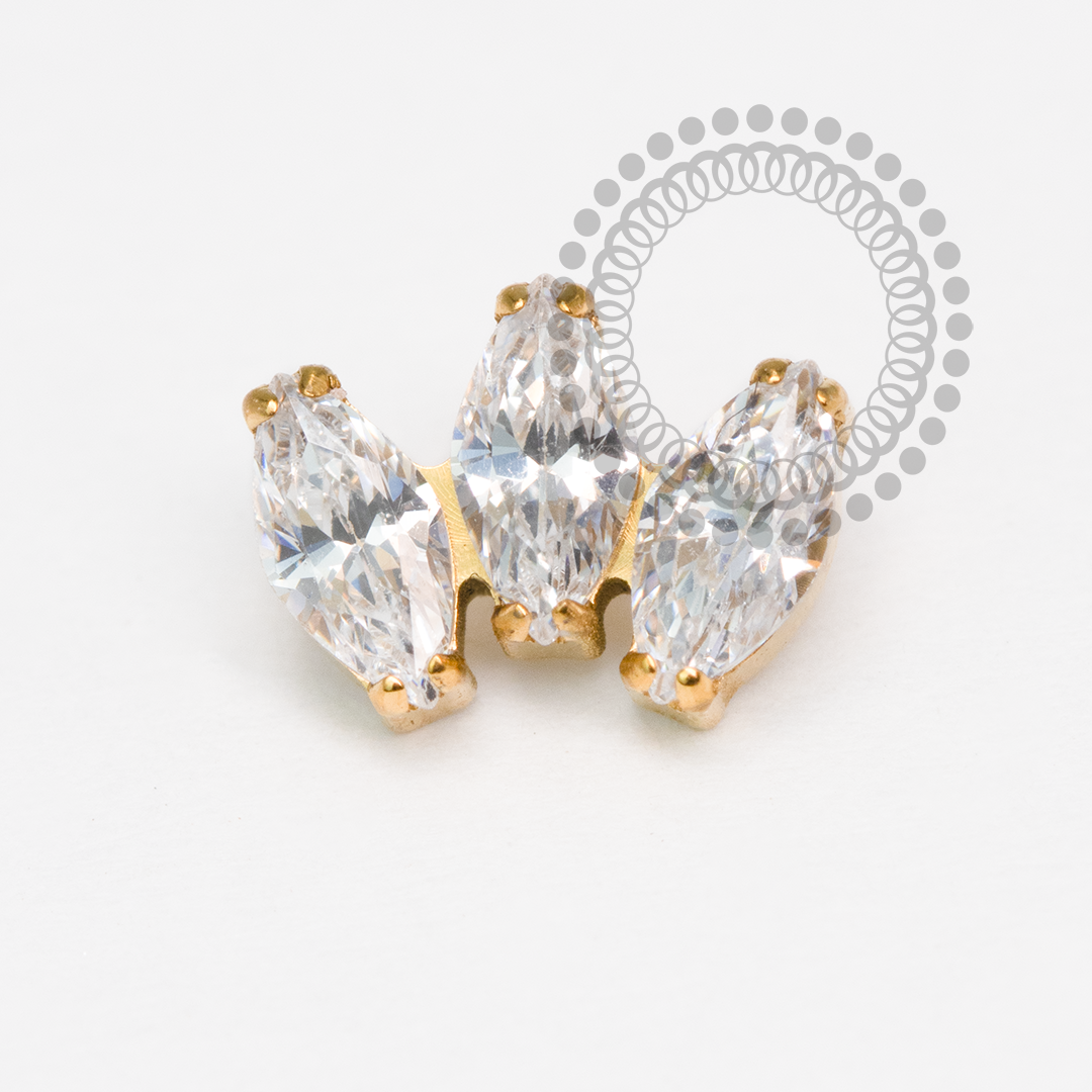 TN2080 Topo Trio Navetes CZ Titânio PVD GOLD