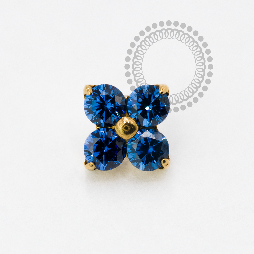 TN1938 Topo Trevo CZ Azul Safira Titânio PVD Gold