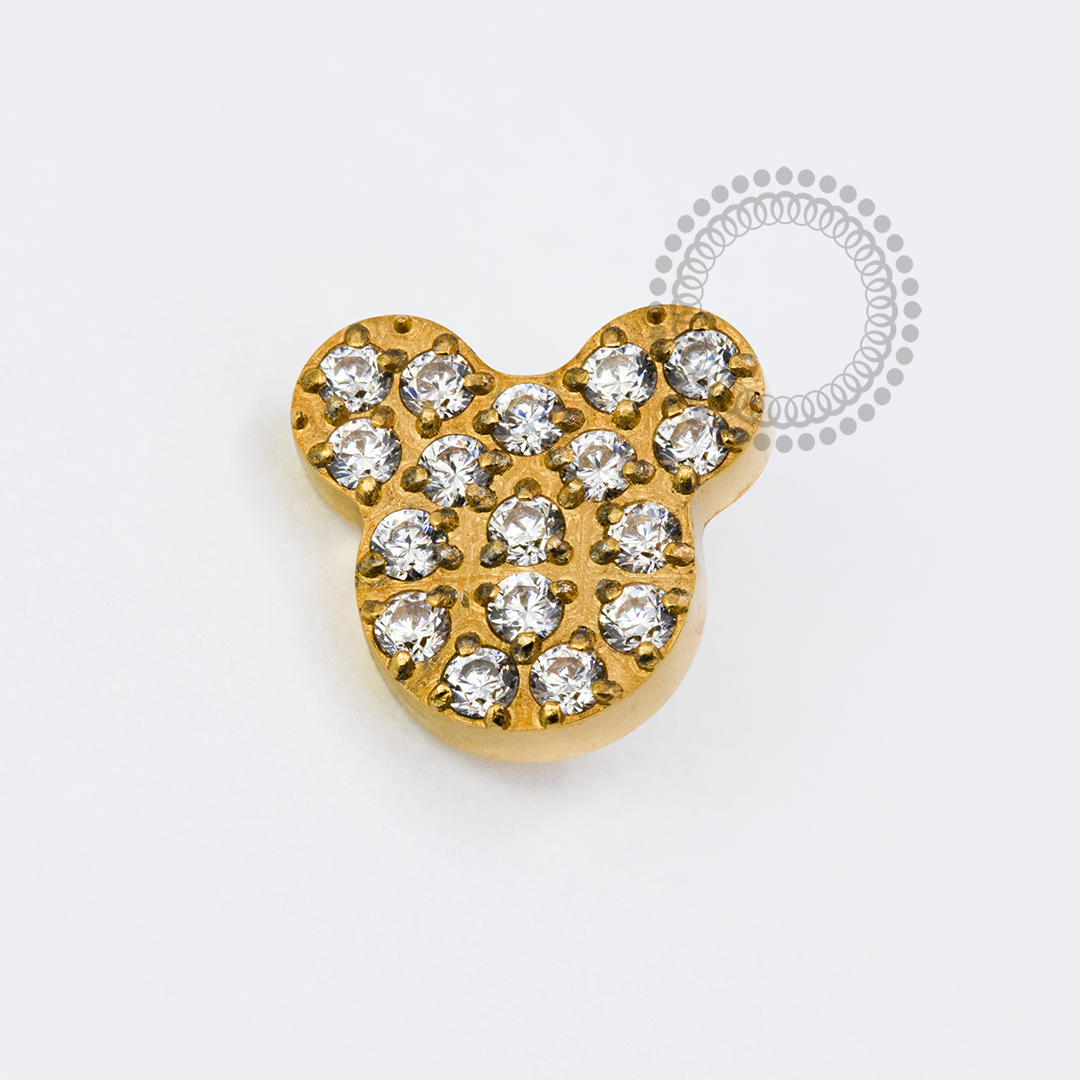 TN1913 Topo Mickey Mouse Cravejado Titânio PVD Gold