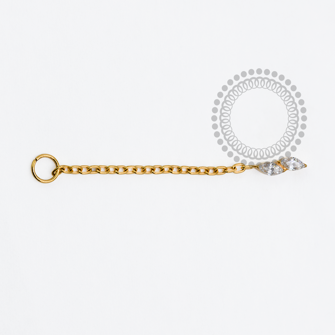 TN1956 Topo 2 Navetes CZ Corrente Titânio PVD Gold