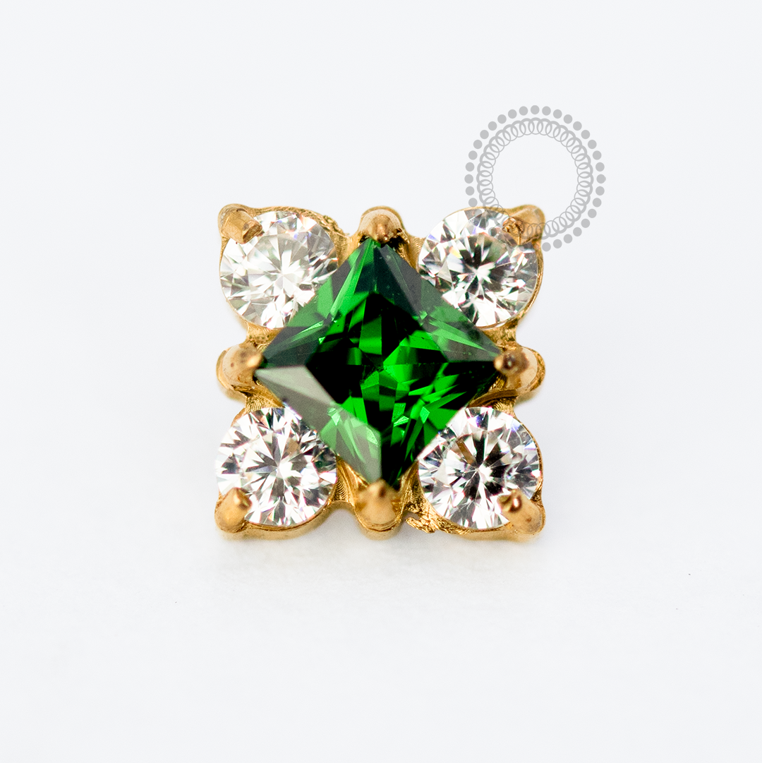 TN1698 Topo Flor Cristal E Esmeralda Titânio PVD Gold