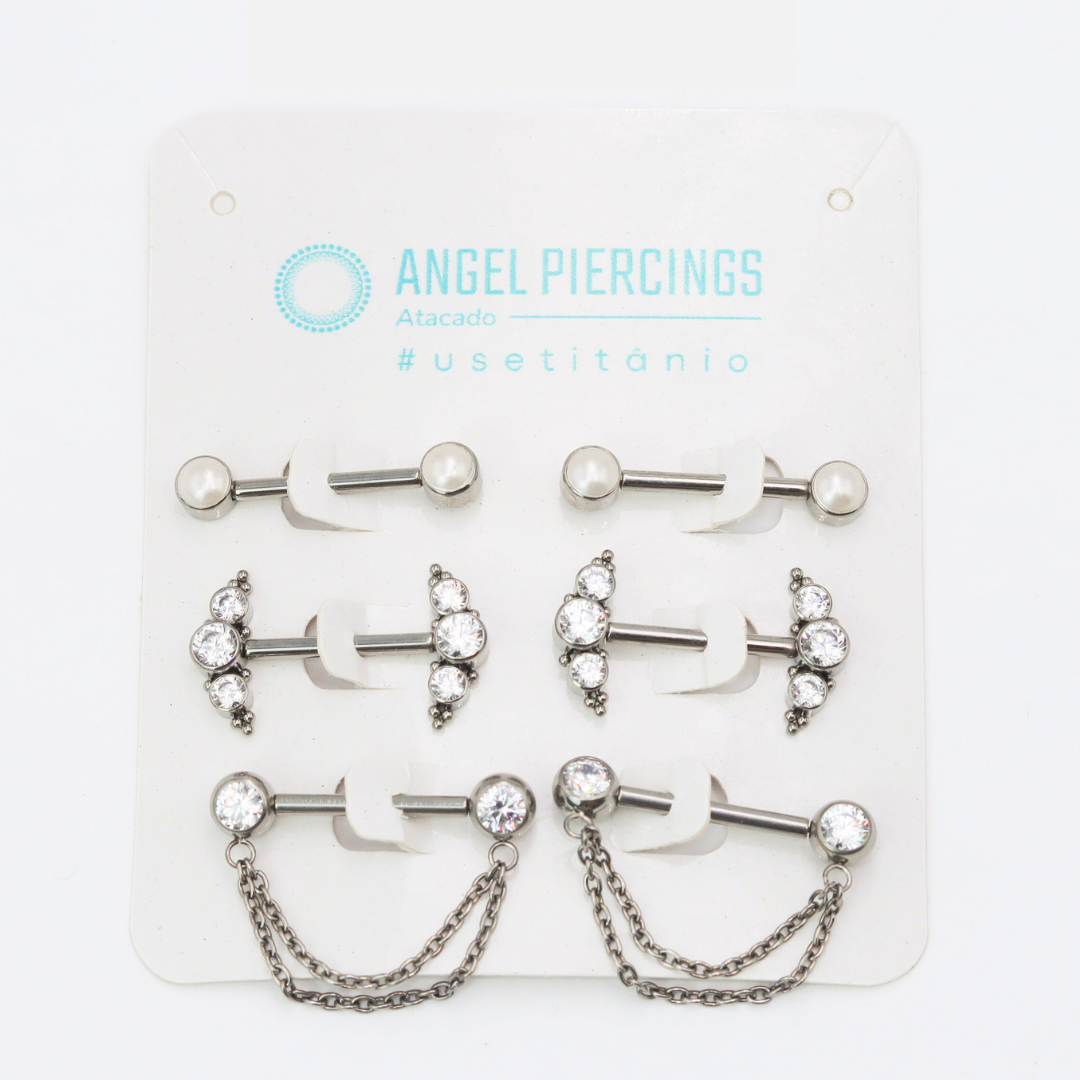 KOR03 Kit Nipple CZ E Pérola Titânio ASTM F-136