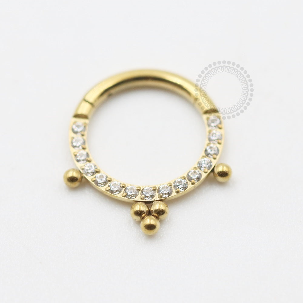 TN585 Segmento Cravejado C Esferas Titânio PVD Gold