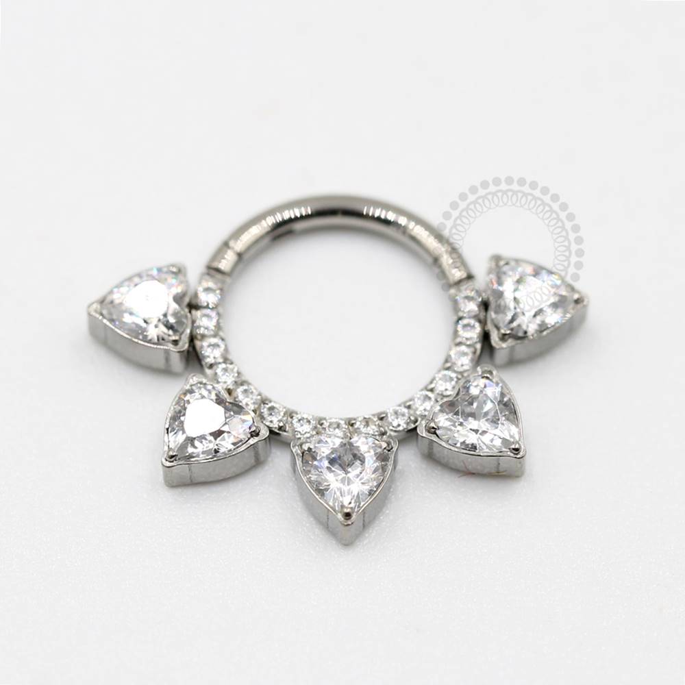 TN132 Segmento Frontal 5 Corações CZ Titanio ASTM F136