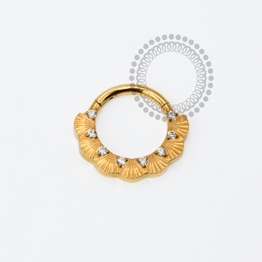 TN1946 Segment Studded with Shells, 8 Stones, Titanium, PVD Gold