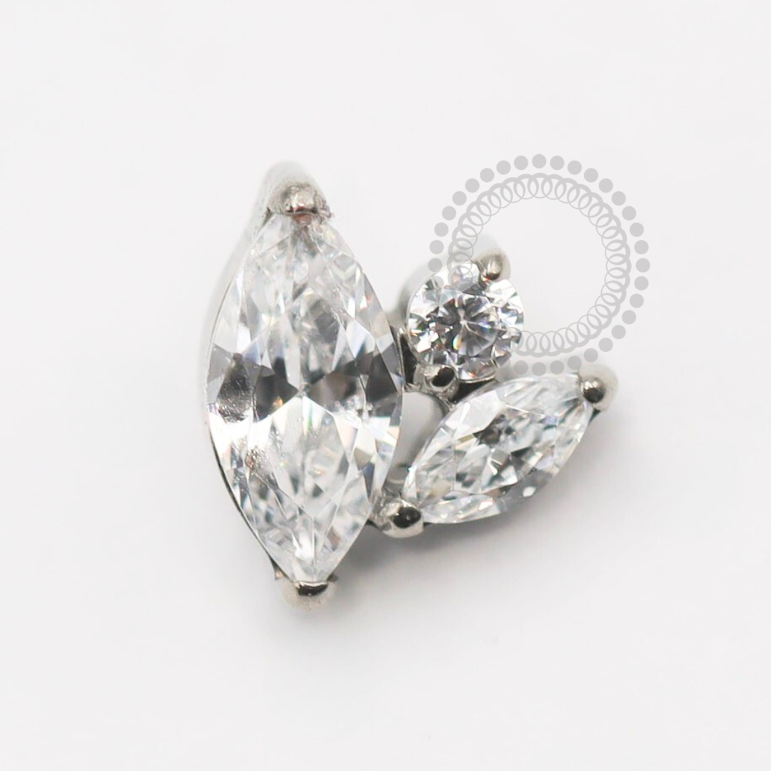 TN1888 Topo 2 Pétalas e 1 Ponto De Luz Cristal Titânio ASTM F-136