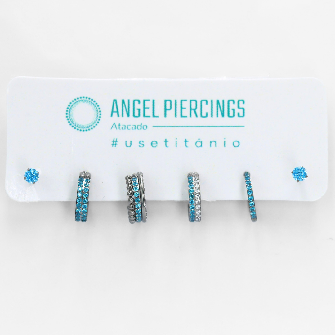 KIT13 Labret Argola Zircônia Azul Titânio ASTM F-136