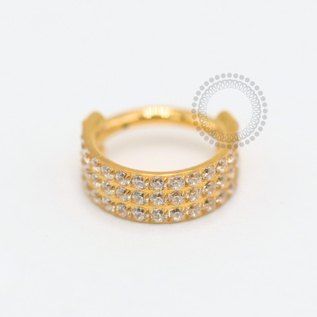 TN1846 Segmento Triplo Cravejado Titânio PVD Gold