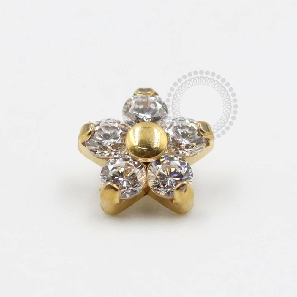 TN318 Blue CZ Flower Topper Titanium PVD Gold Core