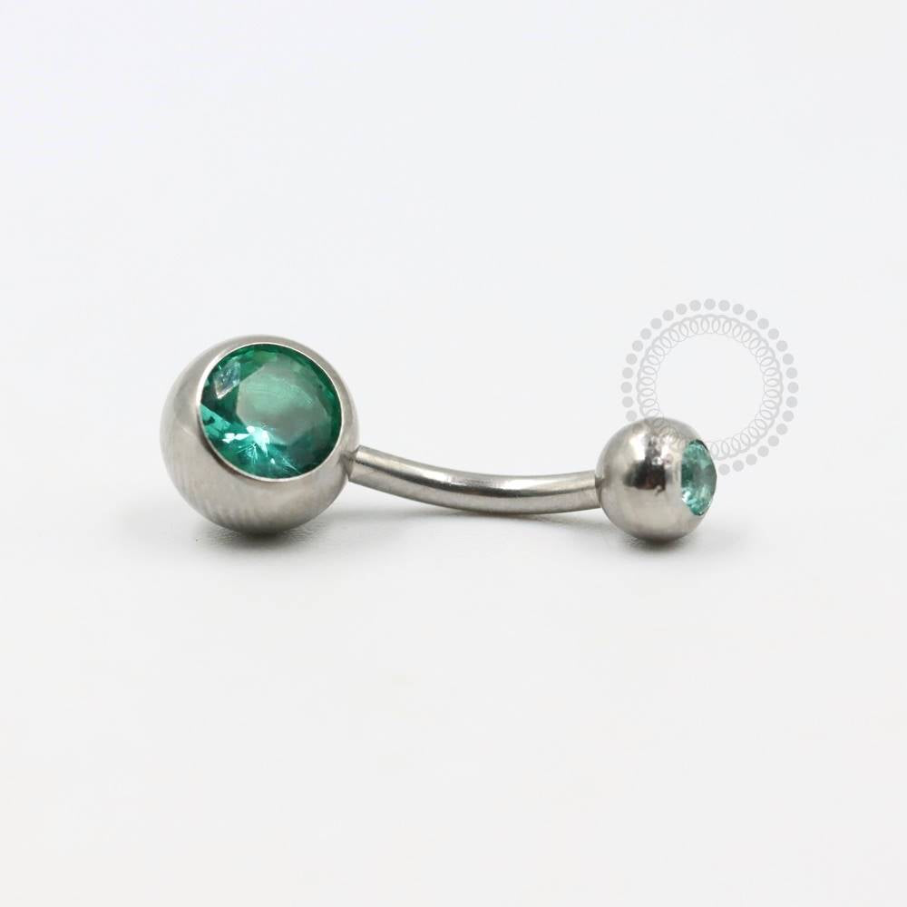 BZ08 Navel Piercing CZ Turquesa Aço 316L