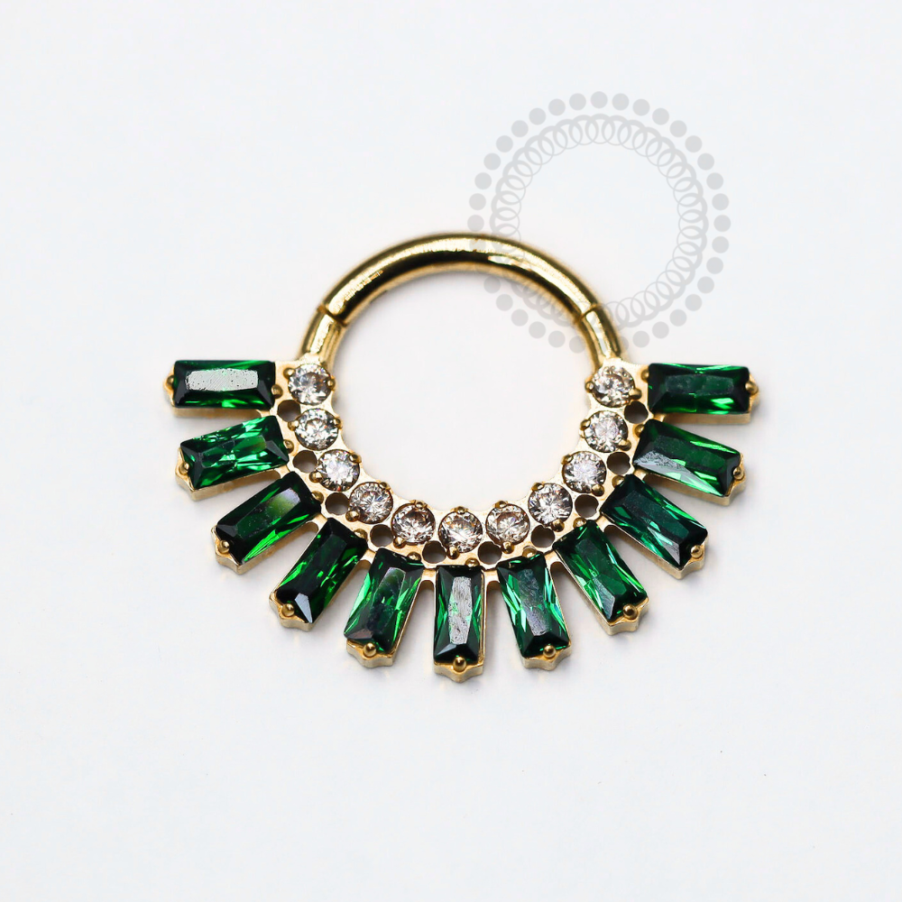 TN1241 Segment CZ Baguettes Emerald Green Titanium PVD Gold