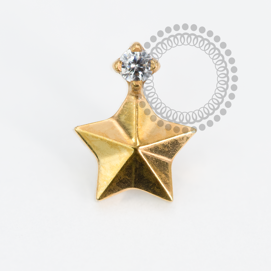 TN2014 Topo Estrela Facetada CZ Titânio PVD Gold