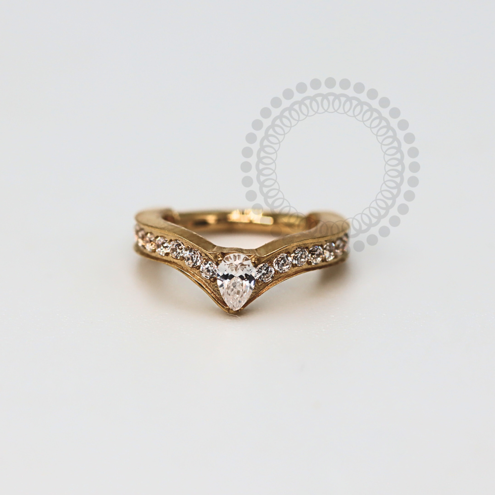 TN1173 Segmento Cravejado Gota Central Titânio PVD Gold