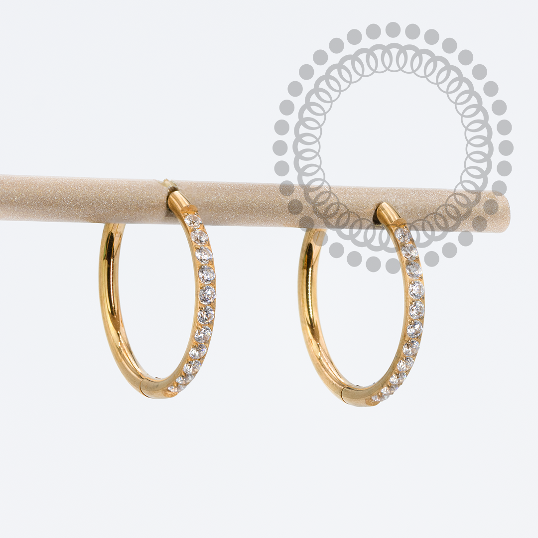 TN1862 Brinco Argola Cravejada 14mm Titânio PVD Gold